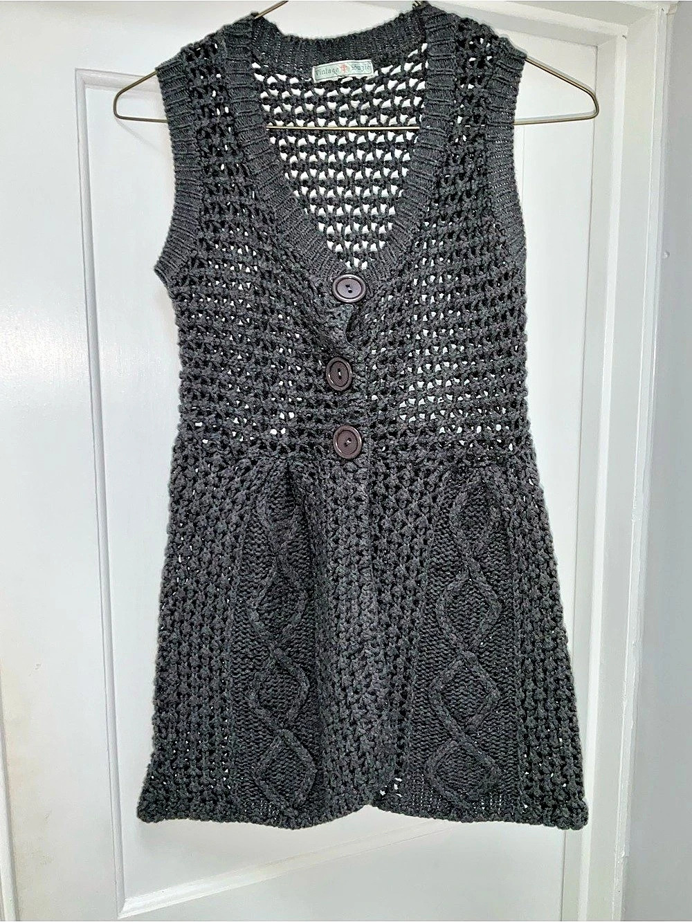 Vintage America Women's Gray Knit Button Front Vest